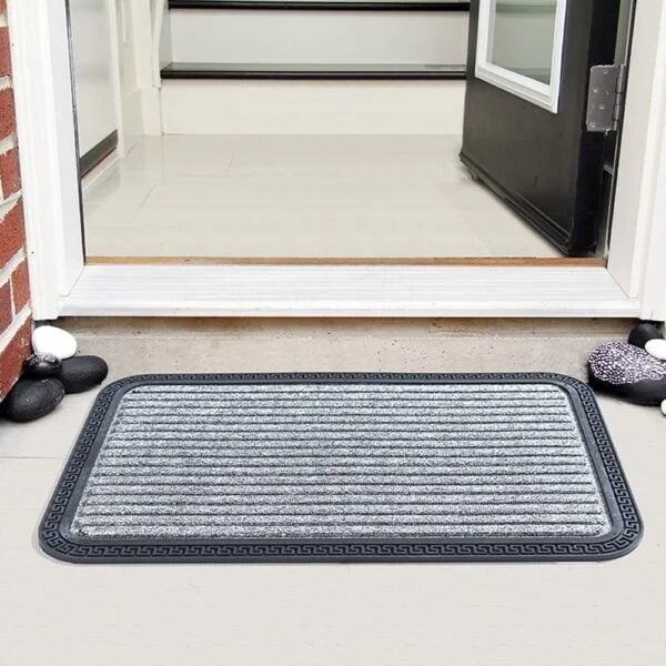 Light Grey & Black Band Mat(Set Of 2 )